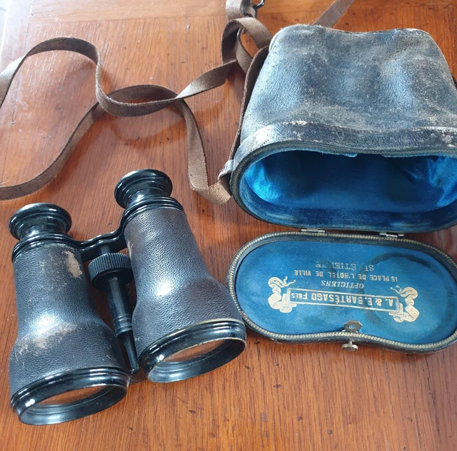 Jumelles vintage lyriques françaises avec étui en cuir et dragonne