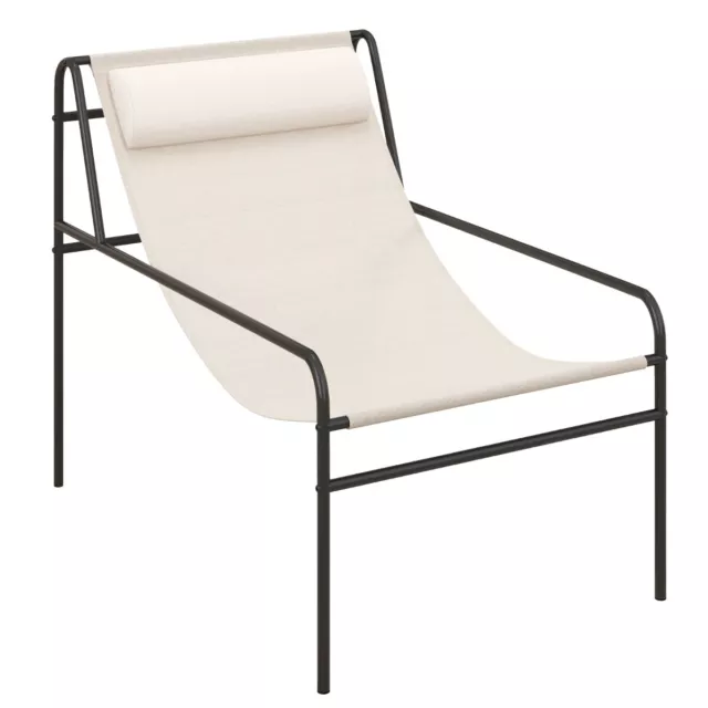 Chaise Longue de Jardin en Textilène Appui-tête Amovible Patins Antidérapants C