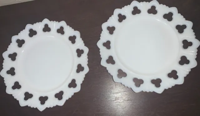 Set of 2 Vintage Kemple Glass 1960's Milk Glass Shell and Club Plates - 8”