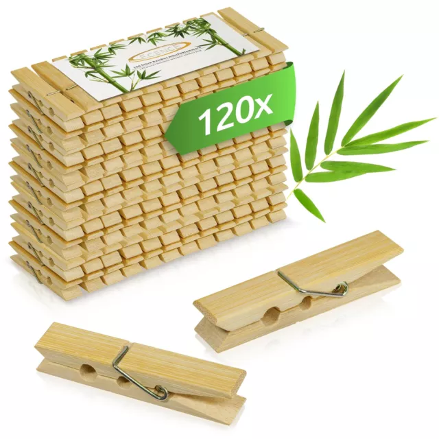 120x Wäscheklammern Holzklammern Bambus 60x12.5x11mm Bastel-klammern Holz Socken