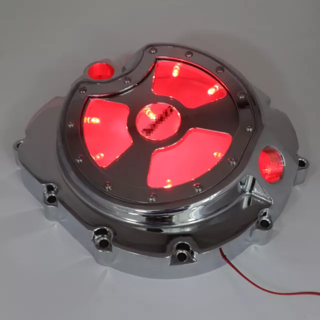 Right Chrome W/Red LED Engine Clutch Cover For 2006-2022 Kawasaki Zx14R ZZR 1400