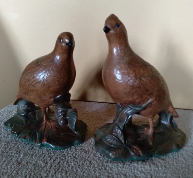 Vintage Set Of 2 Holland Mold Ceramic Quails Handpainted Birds Wildlife