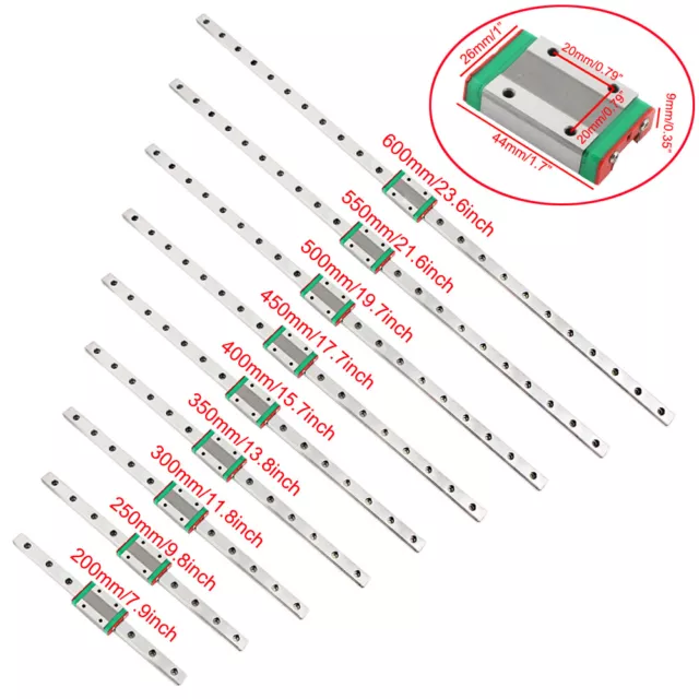 12mm Miniature Linear Slide Rail Guide + MGN12H Sliding Block DIY 3D 250mm-600mm 3