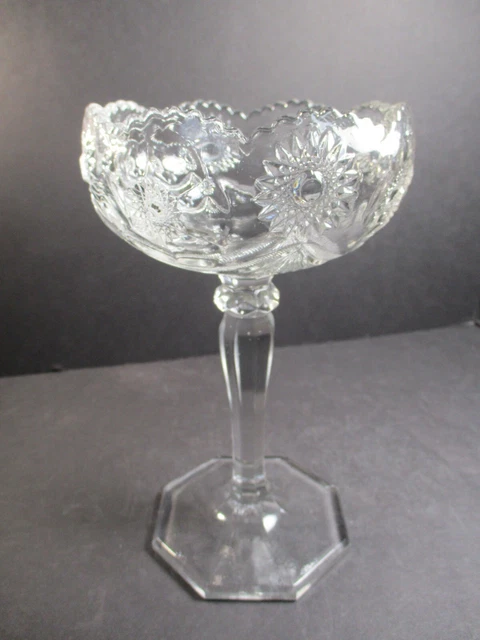 Vintage American Brilliant Period Clear Cut Glass Compote W/ Octogon Base