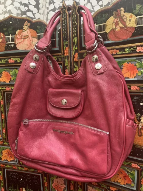 Large magenta buttery leather Marc by Marc Jacobs tote Bag with silver details,