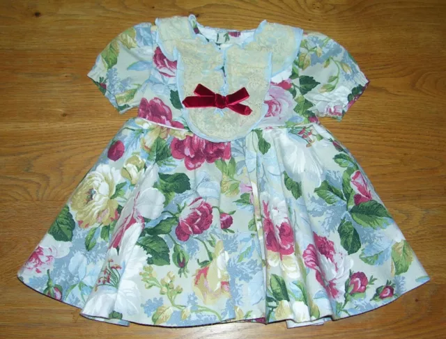 MIRANDA Girls Fully Lined Spanish Style Grey Red Floral Dress Age 18 Months