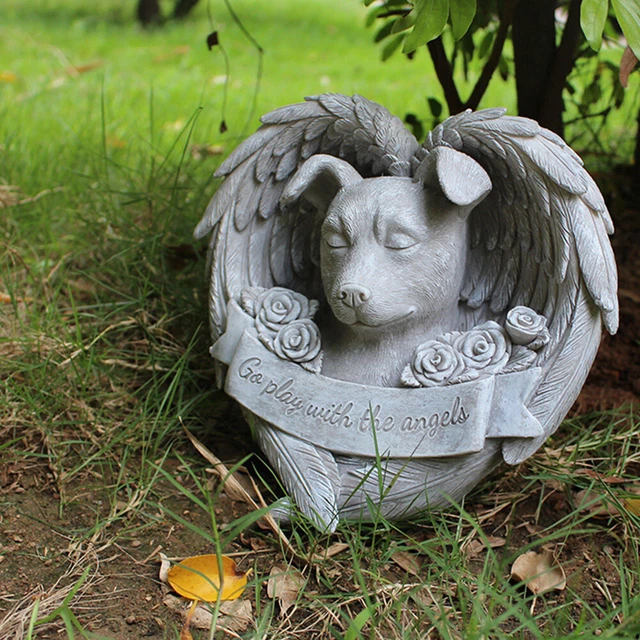 Sleeping Sculpture Grave Angle Wings Gift Dog Cat Yard Resin Pet Memorial Statue