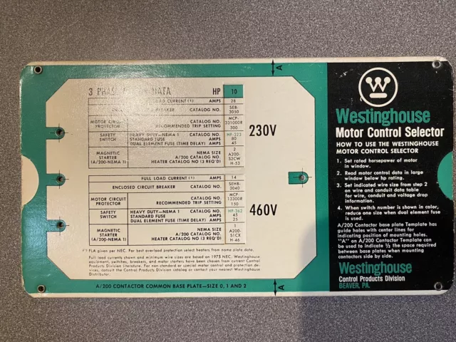 Vtg 1974 WESTINGHOUSE Motor Control Selector SA-550A Slide Rule Calculator EUC