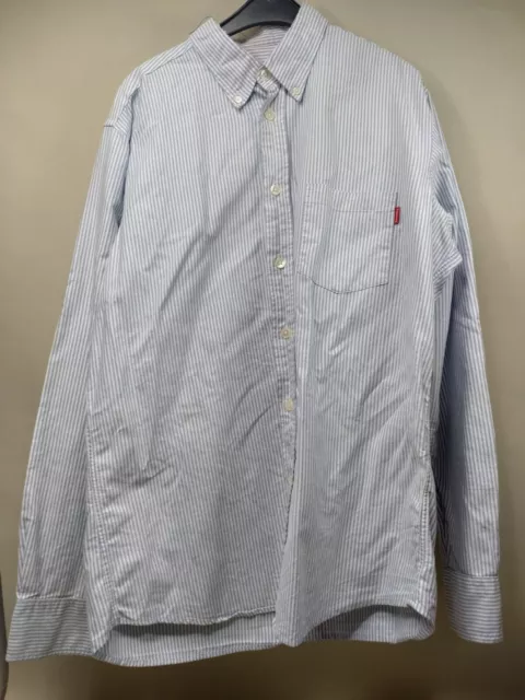 Camicia a righe blu originale Supreme taglia large 22" pit to pit collo sfilacciato