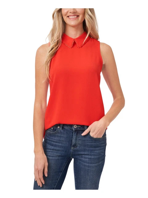 CECE Womens Coral Sleeveless Peter Pan Collar Top L CECE Womens Coral Sleeveless Peter Pan Collar Top L