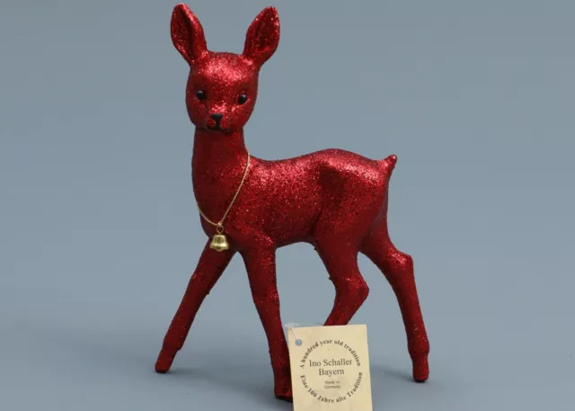 INO SCHALLER BAYERN RED GLITTER BABY DEER w/BELL Paper Mache Figurine