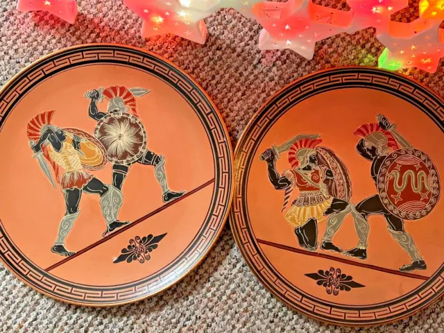 Greek souvenir Plates hand painted copper wall hanging 11.5" X 2