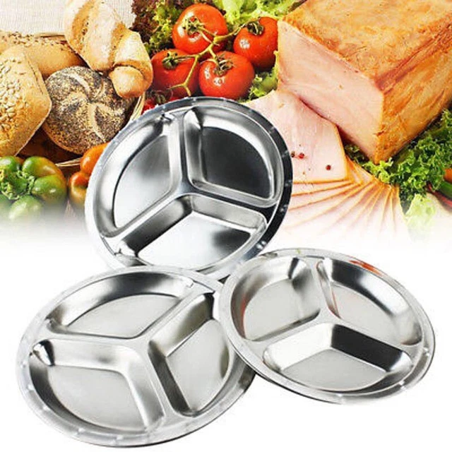 Plato de cena de acero inoxidable dividido redondo 22/24/26 cm suministro para el hogar más nuevo