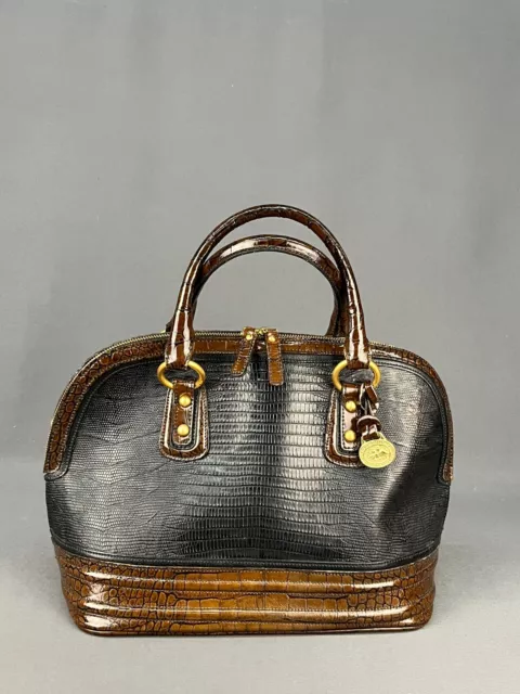 Brahmin VIVIAN Black/Brown Croc Large Leather Dome Satchel Handbag (302)