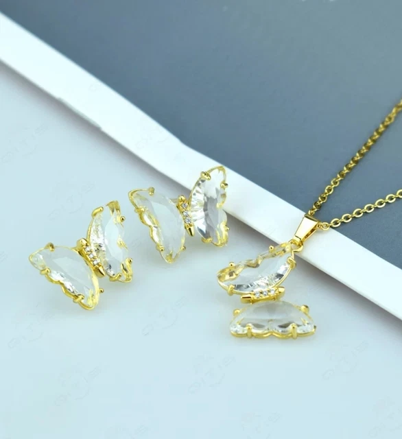 2Tlg. Set, Kette mit Anhänger-Ohrringe Vergoldet+Strass.