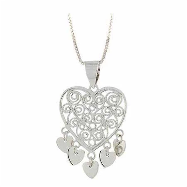 Pendentif Coeur Filigrane Plaqué Or 18K Sur Argent 925 - Chaine Rolo 45.7cm (18"), Neuf Sans Boîte