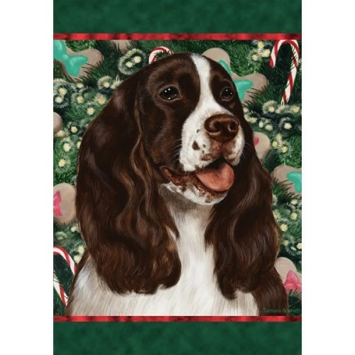 Christmas Holiday Garden Flag - Liver and White English Springer Spaniel 140311