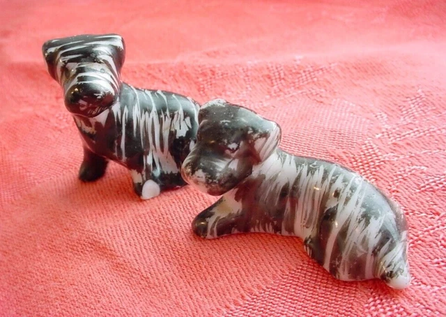 Glass Dog Miniatures Figurines Hand Painted Japan 2 Piece Lot Imperfect