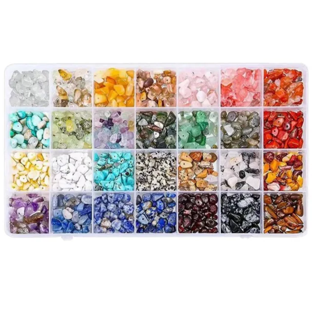 Kit de gravas de cristal natural para caja de joyería hágalo usted mismo 28 rejillas conjunto de accesorios