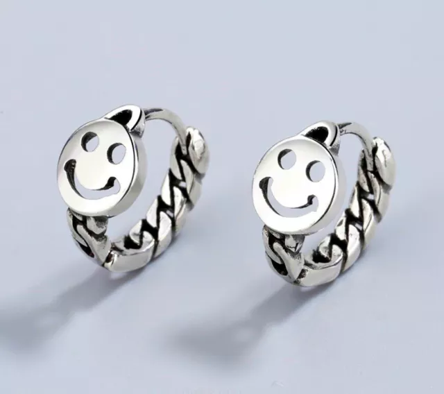 Happy Face Stud Hoop Earrings 925 Sterling Silver Womens Girls Jewellery Gift UK