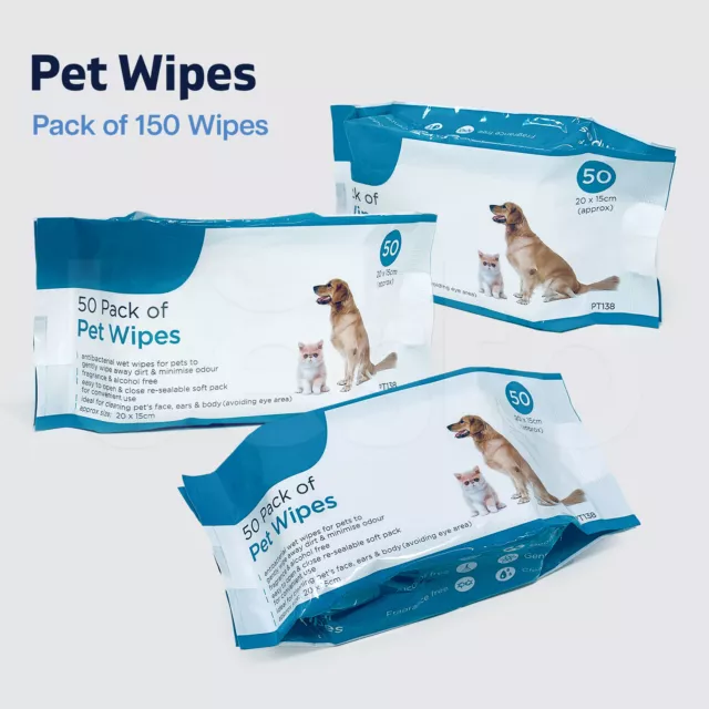 50/100/150 Alcoholic Free Pet Cleaning Wet Wipes All Purpose Hygiene Dog Cat