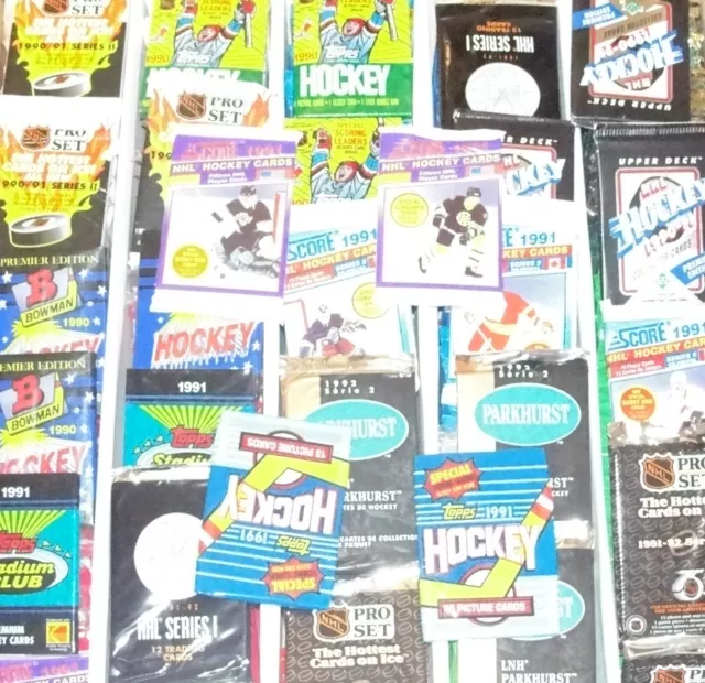 Awesome Lot of 100 Unopened Old Vintage Hockey Cards in Wax Cello Rack Packs