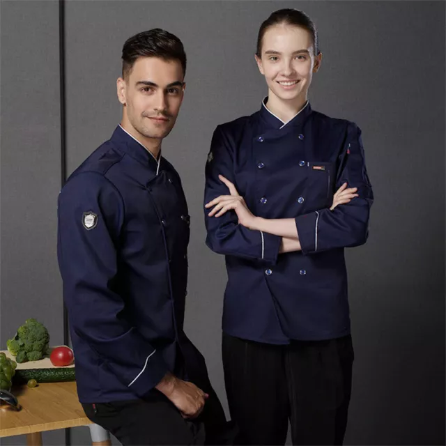Chef Coat Unisex Long Sleeved Sweat Absorbing Easy Clean Cooking Uniform