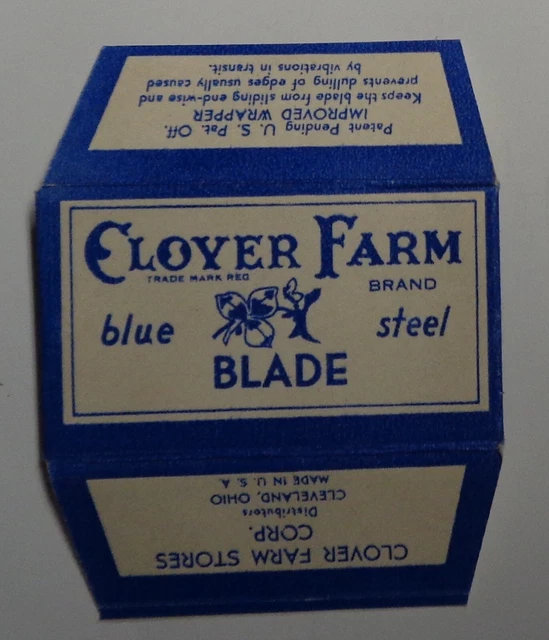 Vintage Razor Blade CLOVER FARM Corp Advertising Blue/White RARE