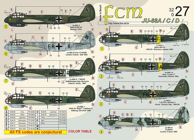 Decal Junkers JU-88 A / C / D 32027 FCM chelle 1/32