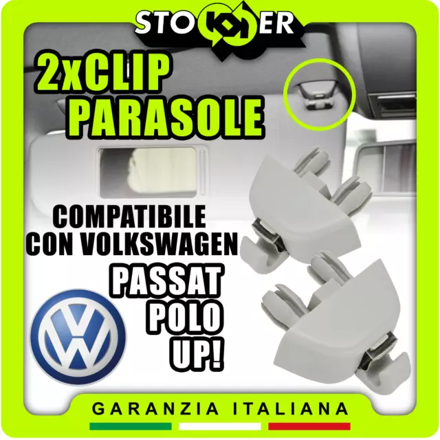 2x Clip Agganci Alette Parasole Incastro VW POLO PASSAT UP! Grigio Clips ganci