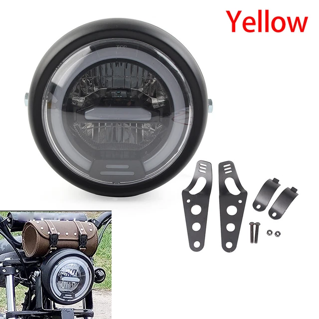  Motorcycle LED Headlight, Dual Color High Brightness High Low  Beam Halo LED Headlight 6.5in Road Star VStar (With Bracket) : Automotive