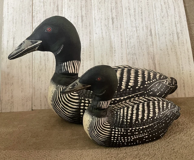 Loon Stuffed Duck Plush Bird Fabric Decoy Decor White Black set of 2