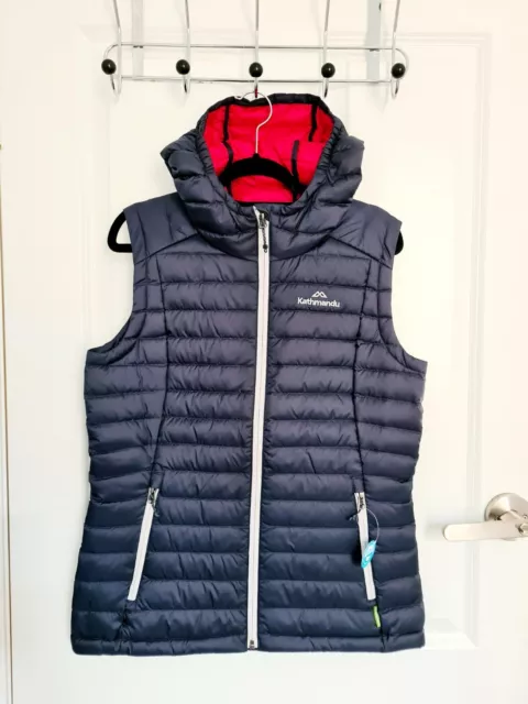 NEW KATHMANDU Women's Heli Navy Hooded 600 fill Duck Down & Feather Vest, Sz 10