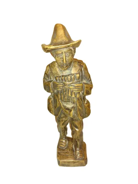 Vtg Hand Carved Wooden Traveling Musician Figurine Folk Art 11" Tall Lightweight