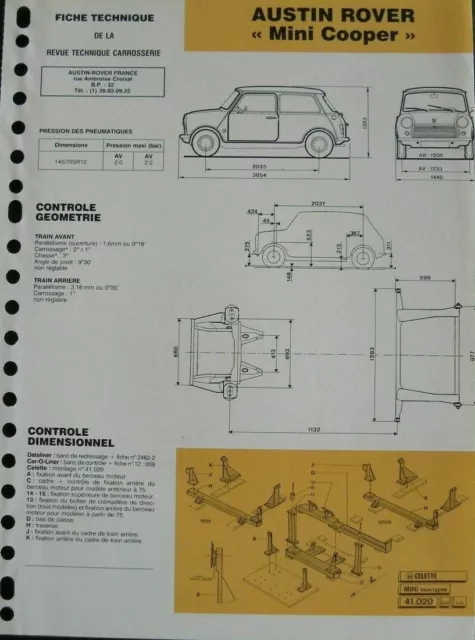 Fiche technique automobile carrosserie AUSTIN ROVER Mini Cooper