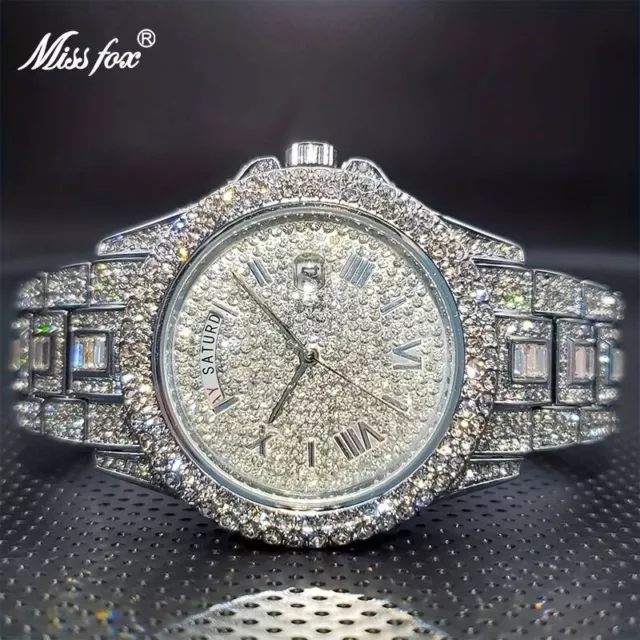 Iced Out Herren Uhr Stahl Männer Uhr Luxus Herrenuhr Römische Ziffern ice out