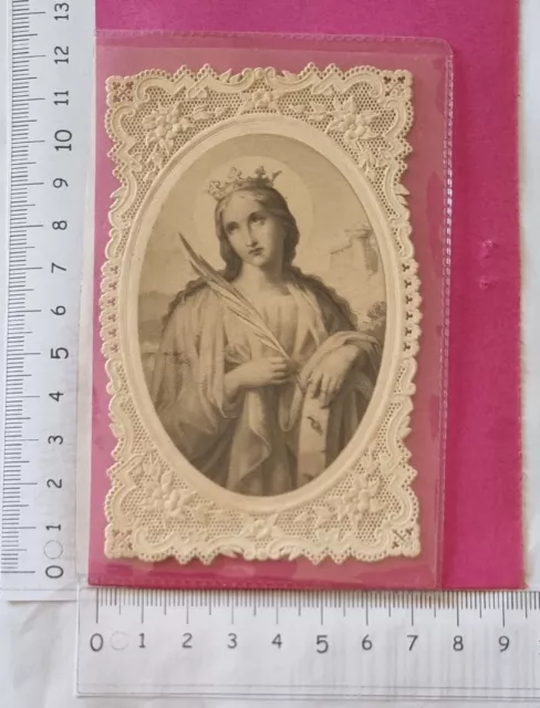 6009 - Santino Merlettato Holy Card Santa Barbara Originale