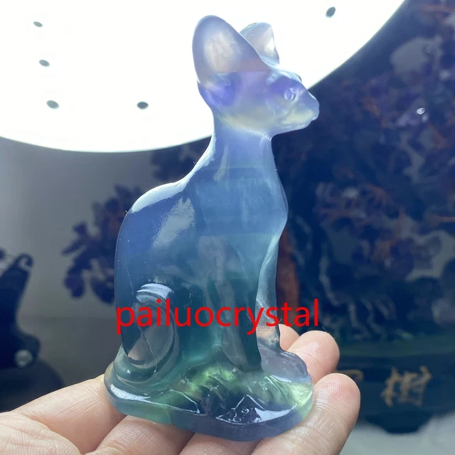1pc Natural Specctrolite Hairless cat Quartz Crystal Skull Carved Figurines 3"