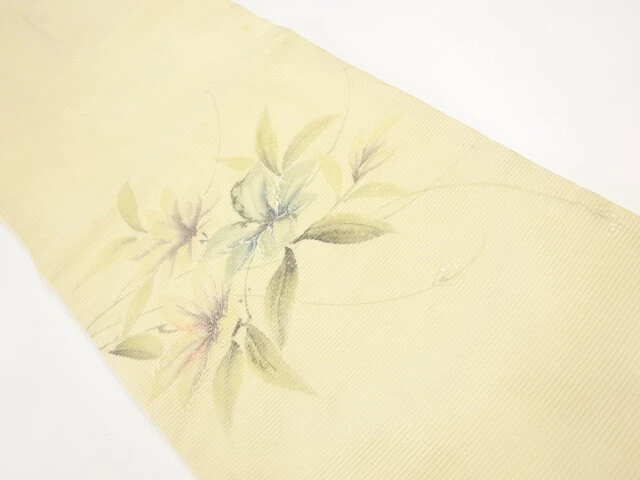41066# Japanese Kimono / Vintage Nagoya Obi For Summer / Embroidery / Floral Pla