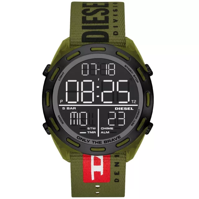 Diesel Men's DZ1939 Crusher Digital Negative Display Military Green Watch