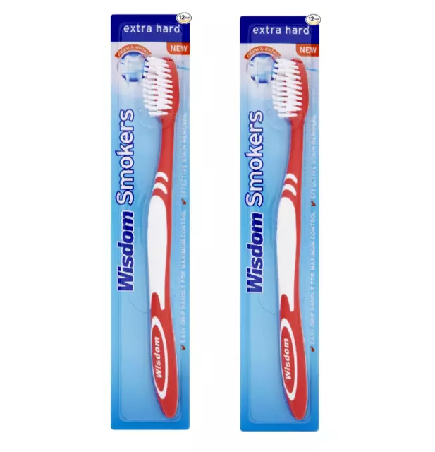 2x Wisdom Smokers Stain Remover Toothbrush Extra Hard Bristles Tooth Brush