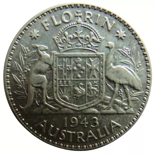 1943 King George VI Australia Silver One Florin Coin