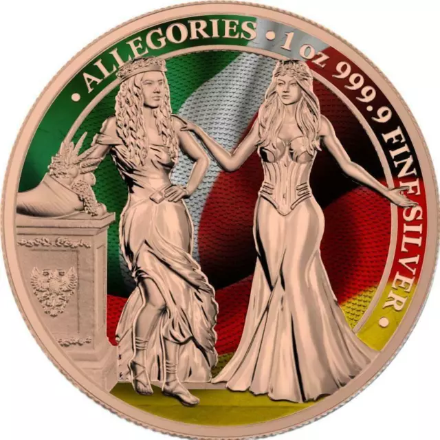 Germania 2020 5 Mark - Italia & Germania - Flags -1 Oz Silver Coin