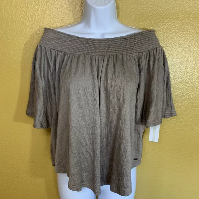 ONEILL~Junior size L Sahara woven flowy top off the shoulder smocked 3/4 sleeve 2