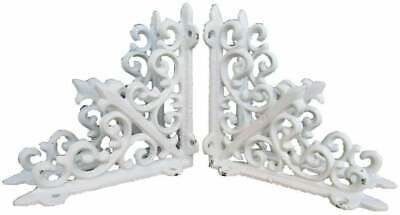 set of 4 Antique-Vintage-White Ornate Cast Iron Shelf Brackets Wall Corbel Decor