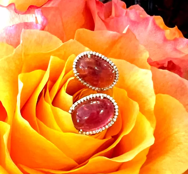 Irene Neuwirth 18K Rose Gold Pink Tourmaline Diamond Pave Gem Drop Round Studs