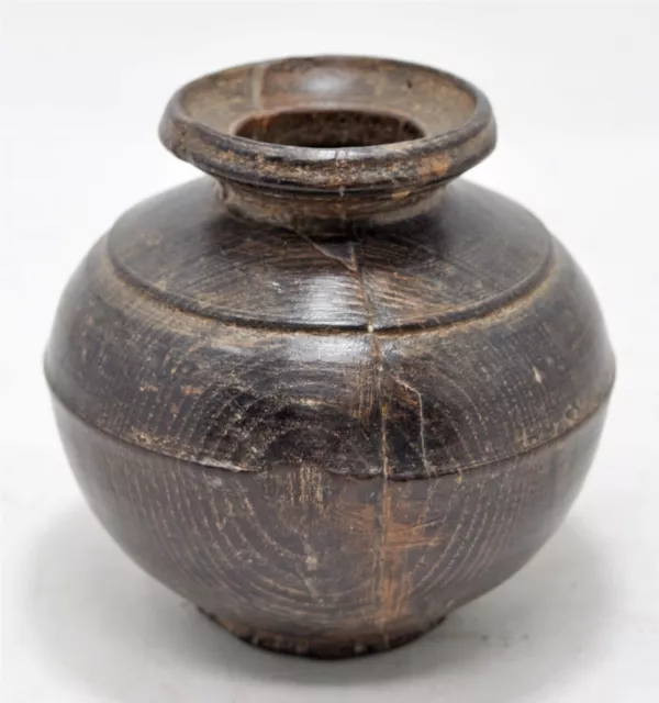 Antique Wooden Round Water Drinking Pot Lota Original Old Hand Carved