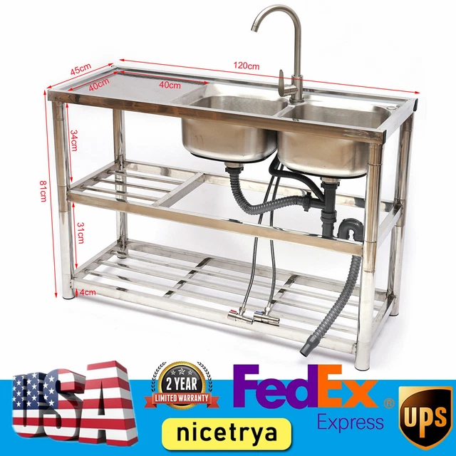 2 Compartment Sink Commercial Utility Sink Restaurant Kitchen Sink Stainless HOT