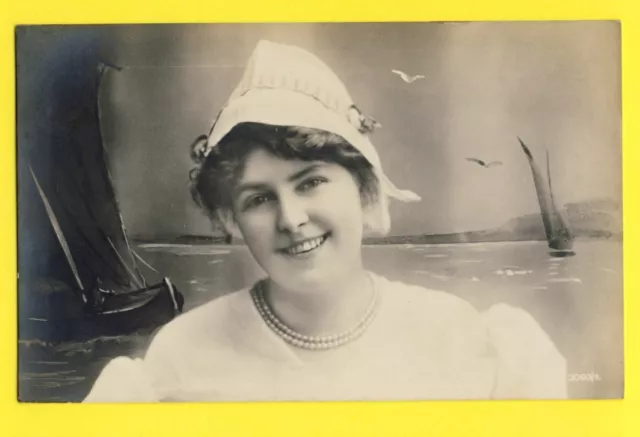 SUBLIME Carte Postale Ancienne Old Postcard Marine YOUNG WOMEN Jeune FEMME Hat