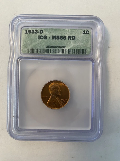 1933-D Lincoln Cent- Icg Ms66Rd